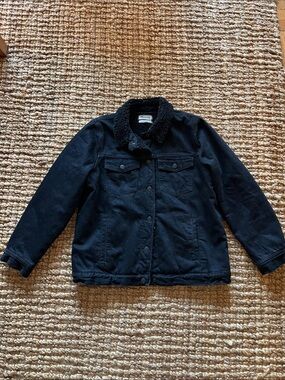 Madewell Black Sherpa-Lined Oversized Trucker Jacket